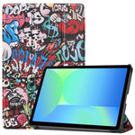 Til Samsung Galaxy Tab S10 Lite / S10 FE / S9 FE etui med mønstertryk i læder og stander til tablet