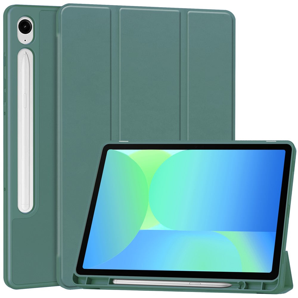 For Samsung Galaxy Tab S10 Lite / S10 FE / S9 FE Stand Case Shock-Absorbent Leather Tablet Cover with Pen Slot
