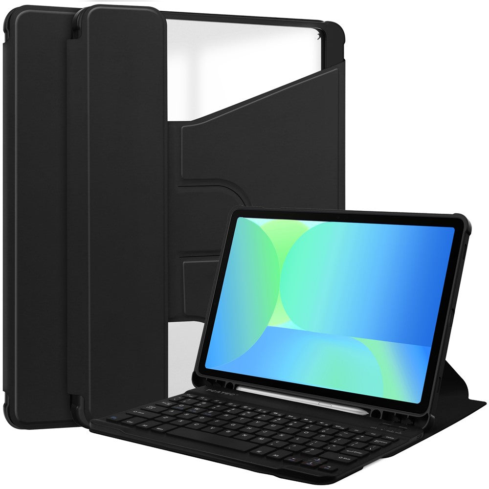 For Samsung Galaxy Tab S10 Lite / S10 FE / S9 FE Case 360-Degree Rotary Stand PU Leather + Acrylic Tablet Cover with Keyboard