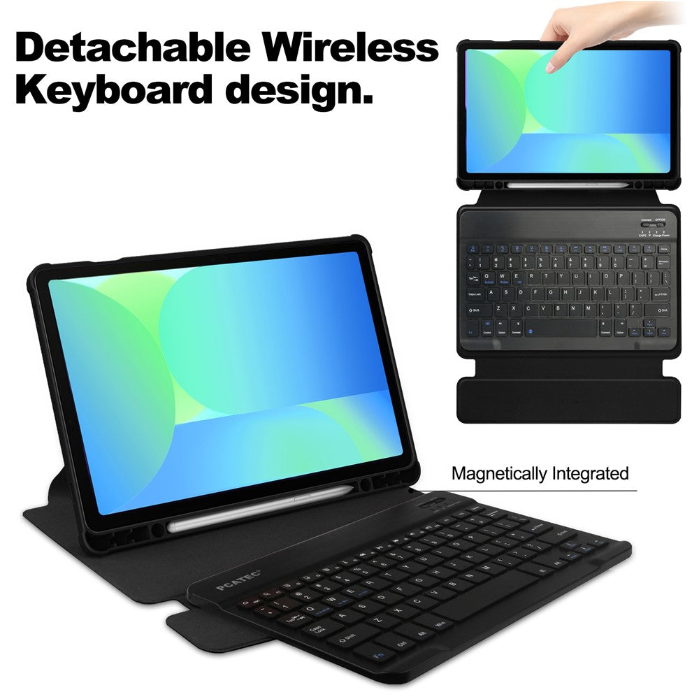 For Samsung Galaxy Tab S10 Lite / S10 FE / S9 FE Case 360-Degree Rotary Stand PU Leather + Acrylic Tablet Cover with Keyboard