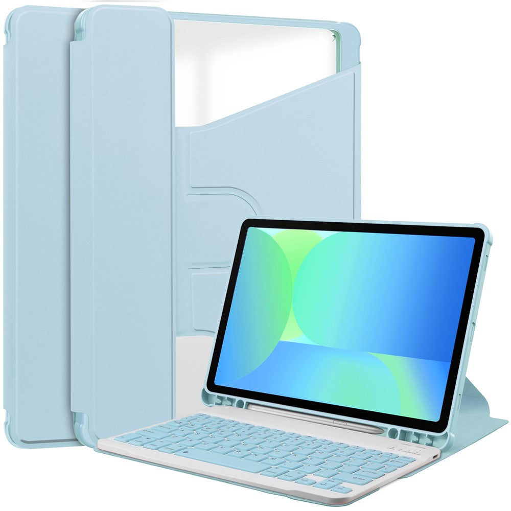 For Samsung Galaxy Tab S10 Lite / S10 FE / S9 FE Case 360-Degree Rotary Stand PU Leather + Acrylic Tablet Cover with Keyboard