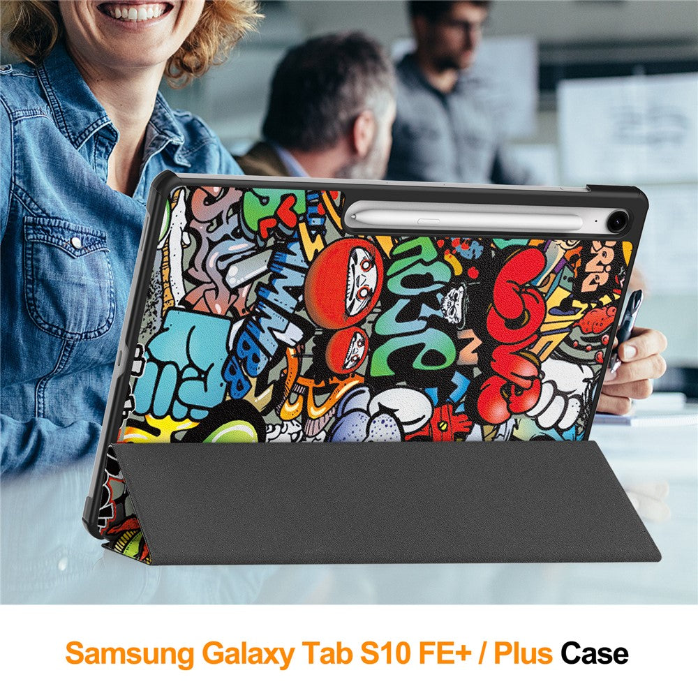 Til Samsung Galaxy Tab S10 FE+ Cover med Mønstertryk, Læder Stand Tablet Cover