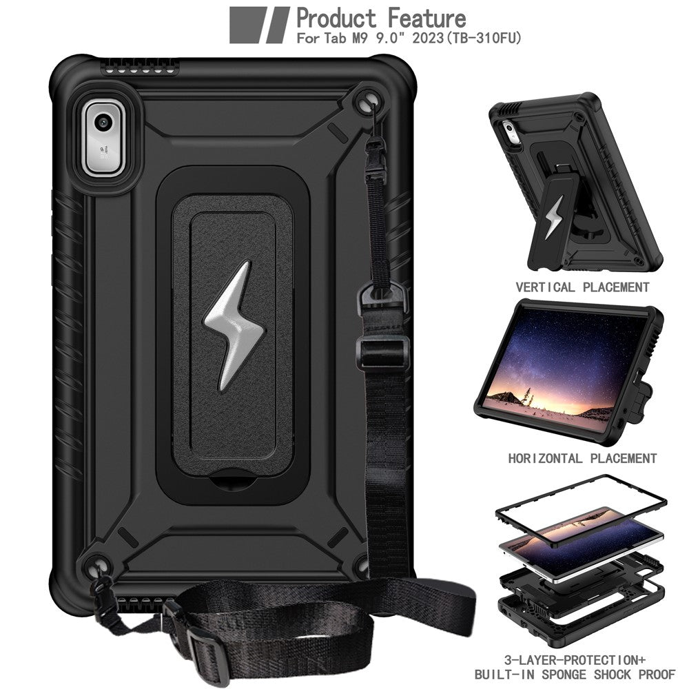 For Lenovo Nook 9 inch (2024) / Tab M9 TB-310FU TB-310FX Case Kickstand PC + Silicone Tablet Cover with Shoulder Strap