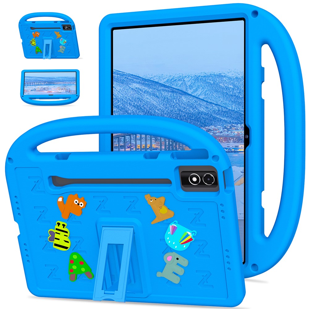 Etu i med støttefod, tegneseriedesign og stødabsorberende EVA+PC-tabletcover med rem til børn, til Lenovo Tab P12 / Xiaoxin Pad Pro 12.7 (2025) / Xiaoxin Pad Plus 12.7 / Yoga Pad Pro