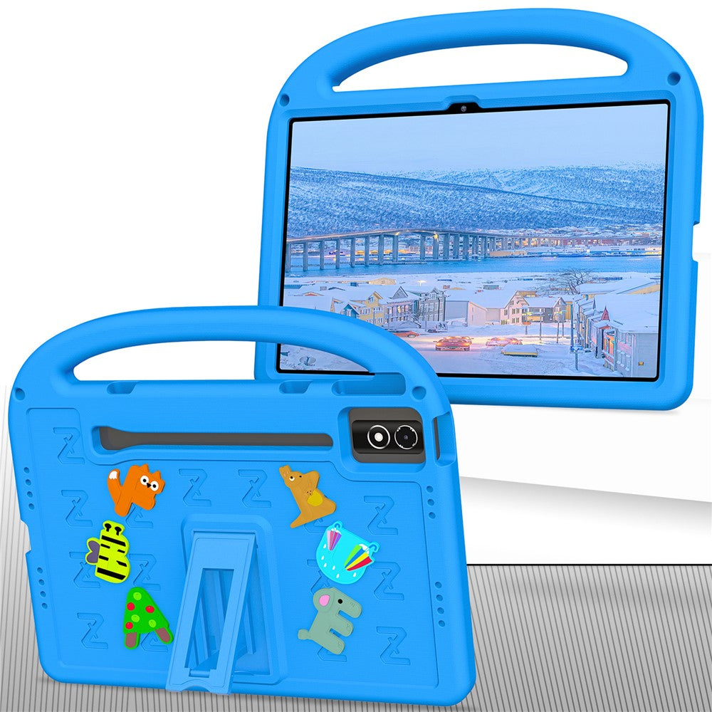 Etu i med støttefod, tegneseriedesign og stødabsorberende EVA+PC-tabletcover med rem til børn, til Lenovo Tab P12 / Xiaoxin Pad Pro 12.7 (2025) / Xiaoxin Pad Plus 12.7 / Yoga Pad Pro