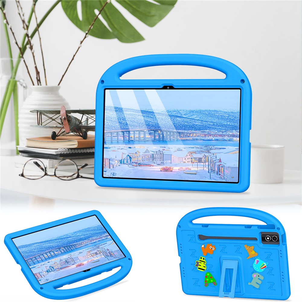 Etu i med støttefod, tegneseriedesign og stødabsorberende EVA+PC-tabletcover med rem til børn, til Lenovo Tab P12 / Xiaoxin Pad Pro 12.7 (2025) / Xiaoxin Pad Plus 12.7 / Yoga Pad Pro
