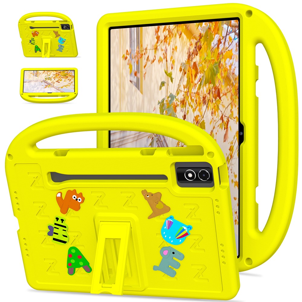 Etu i med støttefod, tegneseriedesign og stødabsorberende EVA+PC-tabletcover med rem til børn, til Lenovo Tab P12 / Xiaoxin Pad Pro 12.7 (2025) / Xiaoxin Pad Plus 12.7 / Yoga Pad Pro