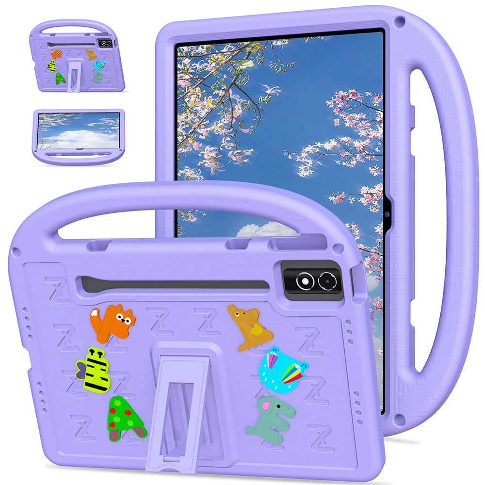 Etu i med støttefod, tegneseriedesign og stødabsorberende EVA+PC-tabletcover med rem til børn, til Lenovo Tab P12 / Xiaoxin Pad Pro 12.7 (2025) / Xiaoxin Pad Plus 12.7 / Yoga Pad Pro