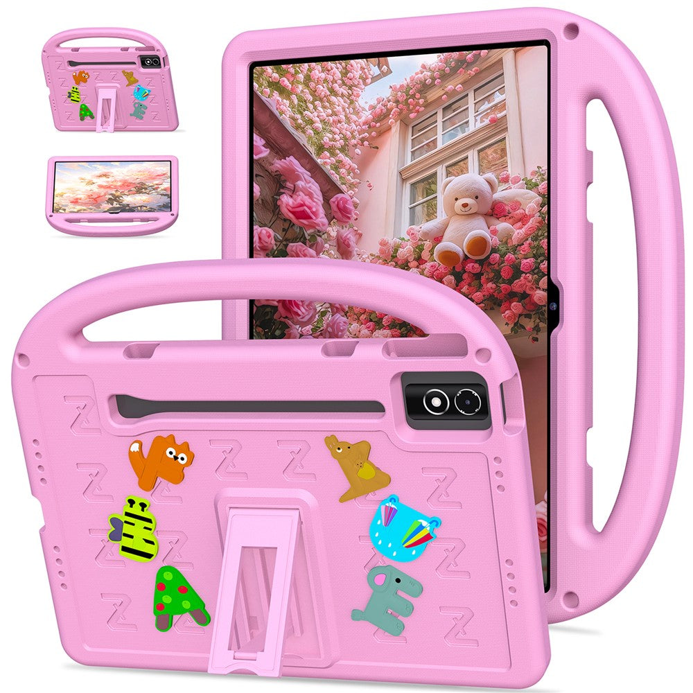 Etu i med støttefod, tegneseriedesign og stødabsorberende EVA+PC-tabletcover med rem til børn, til Lenovo Tab P12 / Xiaoxin Pad Pro 12.7 (2025) / Xiaoxin Pad Plus 12.7 / Yoga Pad Pro