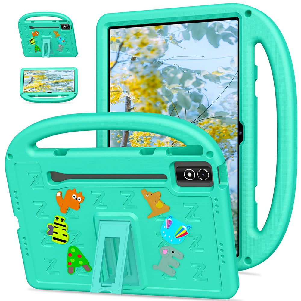 Etu i med støttefod, tegneseriedesign og stødabsorberende EVA+PC-tabletcover med rem til børn, til Lenovo Tab P12 / Xiaoxin Pad Pro 12.7 (2025) / Xiaoxin Pad Plus 12.7 / Yoga Pad Pro