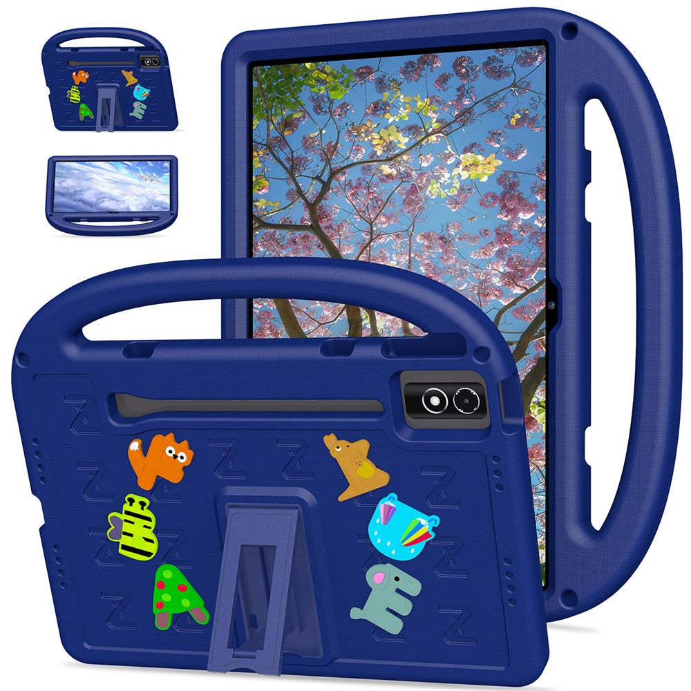 Etu i med støttefod, tegneseriedesign og stødabsorberende EVA+PC-tabletcover med rem til børn, til Lenovo Tab P12 / Xiaoxin Pad Pro 12.7 (2025) / Xiaoxin Pad Plus 12.7 / Yoga Pad Pro