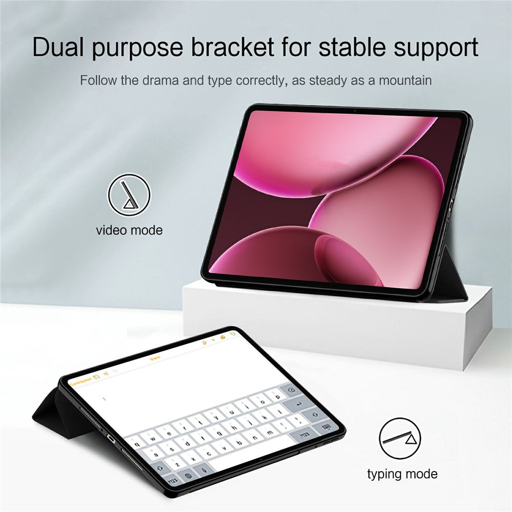 Oppo Pad 4 Pro-skal i PU-läder, TPU-baksida, trippelvikbart stativ, surfplatta