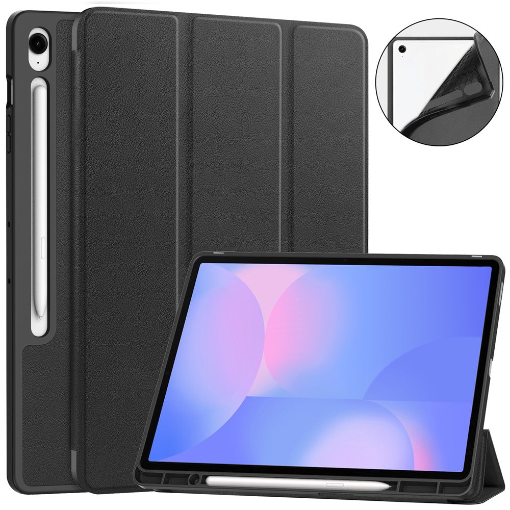 For Samsung Galaxy Tab S10 FE+ Stand Case Shock-Absorbent Leather Tablet Cover with Pen Slot