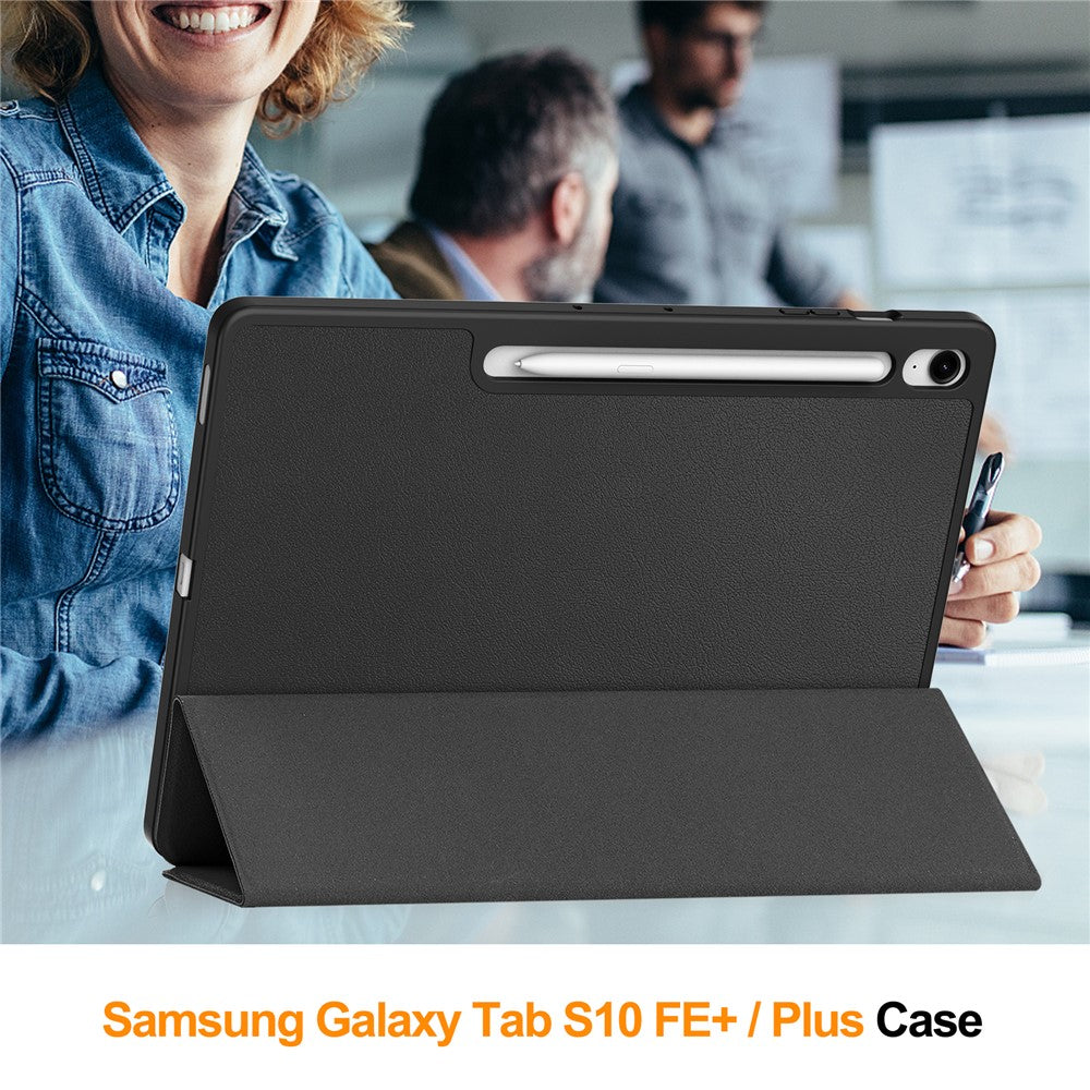 For Samsung Galaxy Tab S10 FE+ Stand Case Shock-Absorbent Leather Tablet Cover with Pen Slot