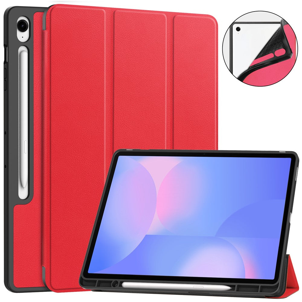 For Samsung Galaxy Tab S10 FE+ Stand Case Shock-Absorbent Leather Tablet Cover with Pen Slot