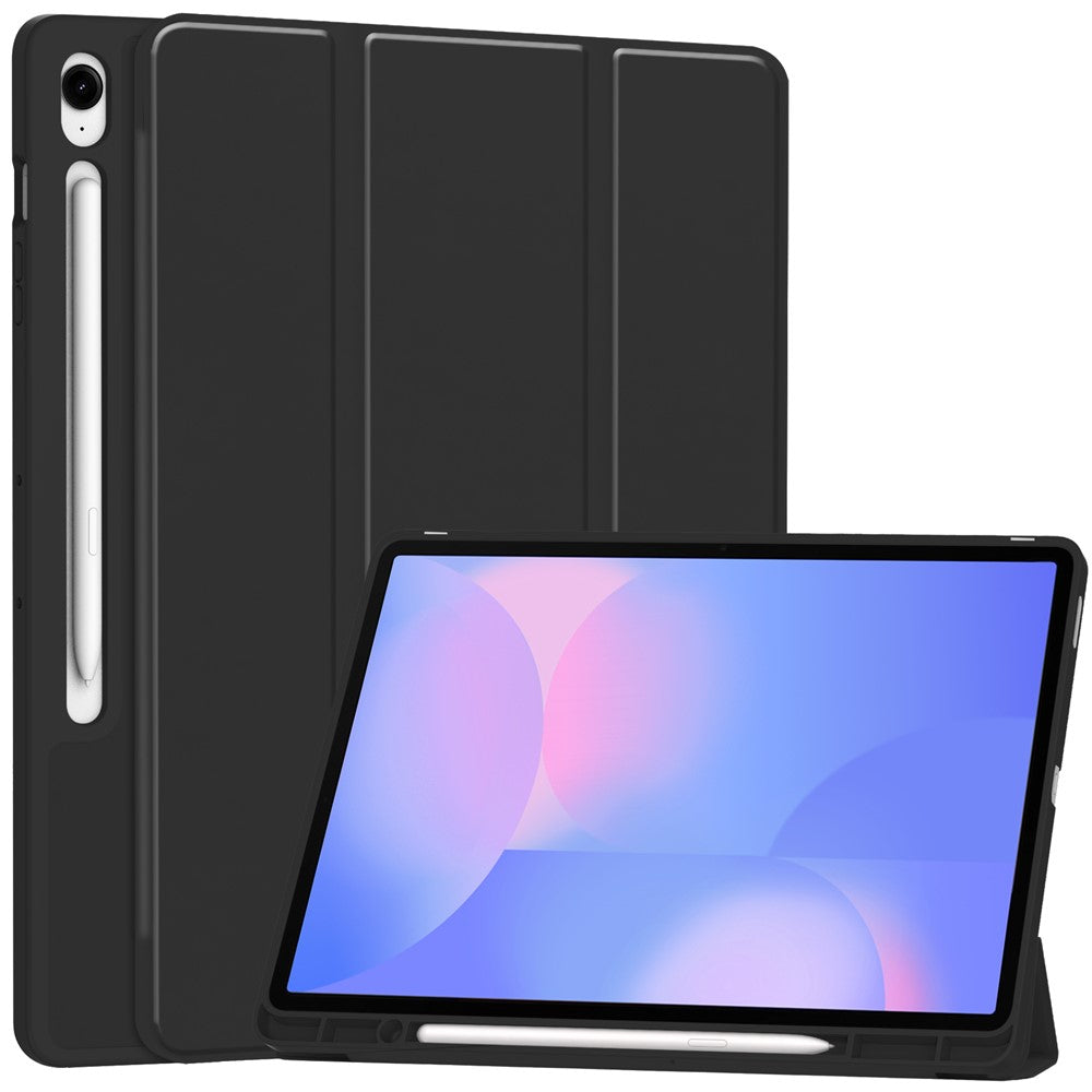 For Samsung Galaxy Tab S10 FE+ Case Trifold Stand Solid Color Leather Tablet Cover with Pen Slot