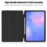 For Samsung Galaxy Tab S10 FE+ Case Trifold Stand Solid Color Leather Tablet Cover with Pen Slot