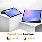 For Samsung Galaxy Tab S10 FE+ Case Trifold Stand Solid Color Leather Tablet Cover with Pen Slot
