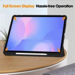 For Samsung Galaxy Tab S10 FE+ Case Trifold Stand Solid Color Leather Tablet Cover with Pen Slot
