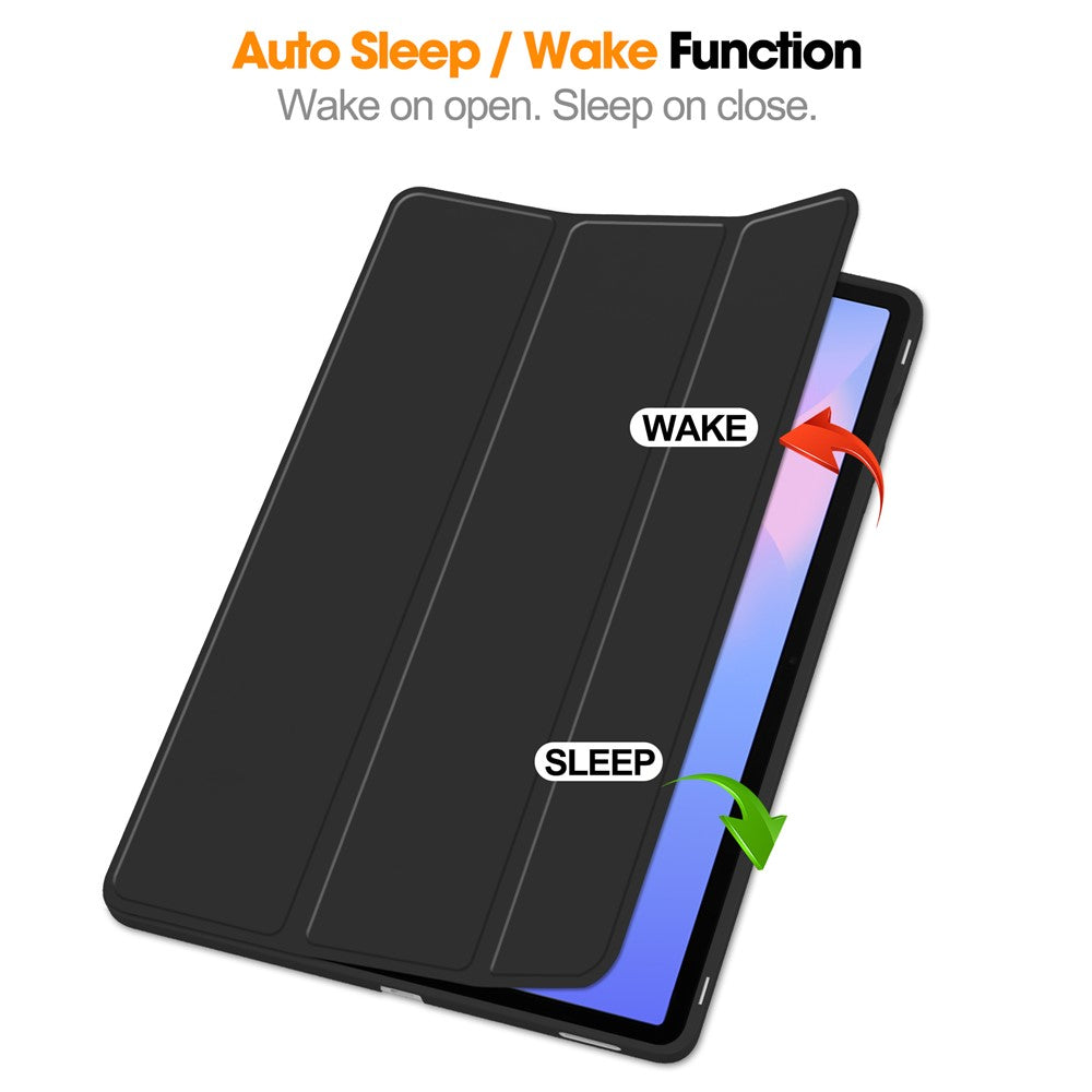 For Samsung Galaxy Tab S10 FE+ Case Trifold Stand Solid Color Leather Tablet Cover with Pen Slot