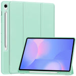 For Samsung Galaxy Tab S10 FE+ Case Trifold Stand Solid Color Leather Tablet Cover with Pen Slot