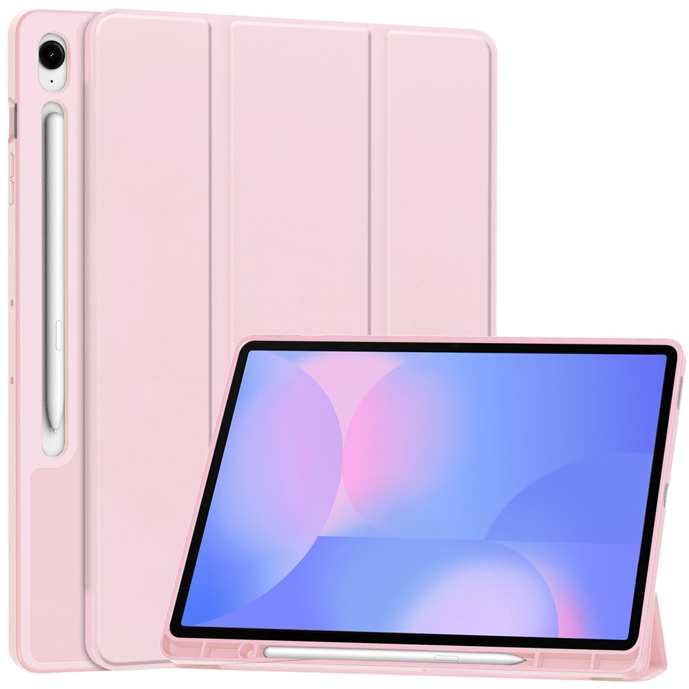 For Samsung Galaxy Tab S10 FE+ Case Trifold Stand Solid Color Leather Tablet Cover with Pen Slot