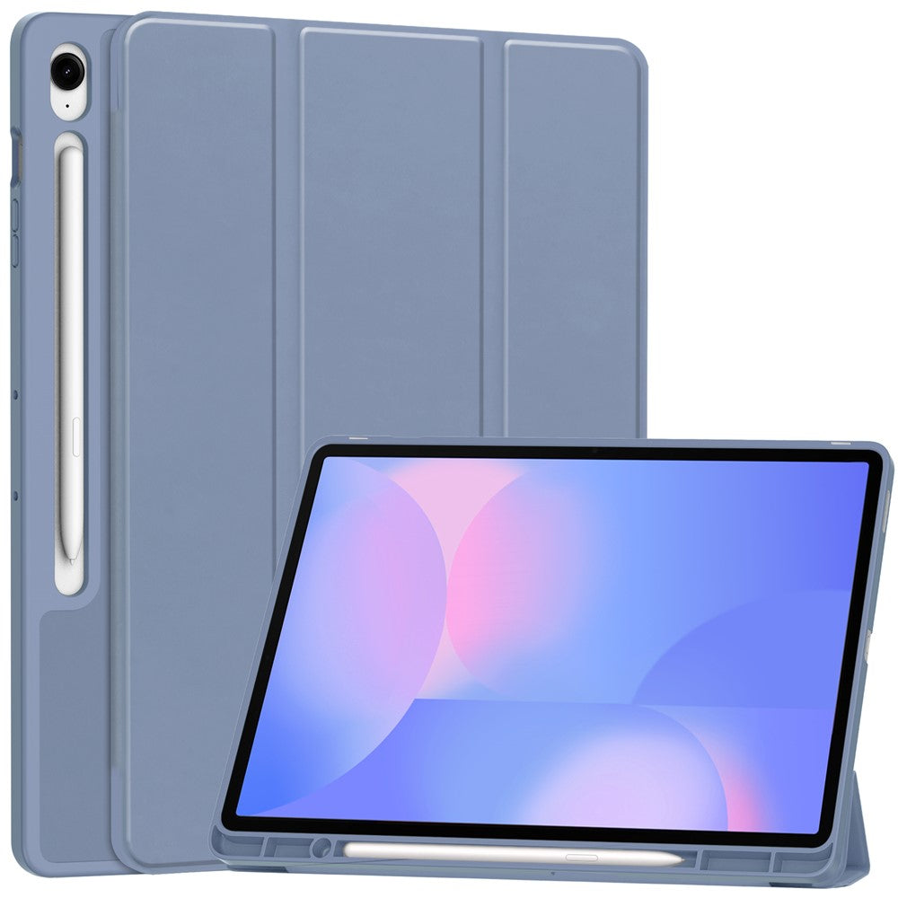 For Samsung Galaxy Tab S10 FE+ Case Trifold Stand Solid Color Leather Tablet Cover with Pen Slot