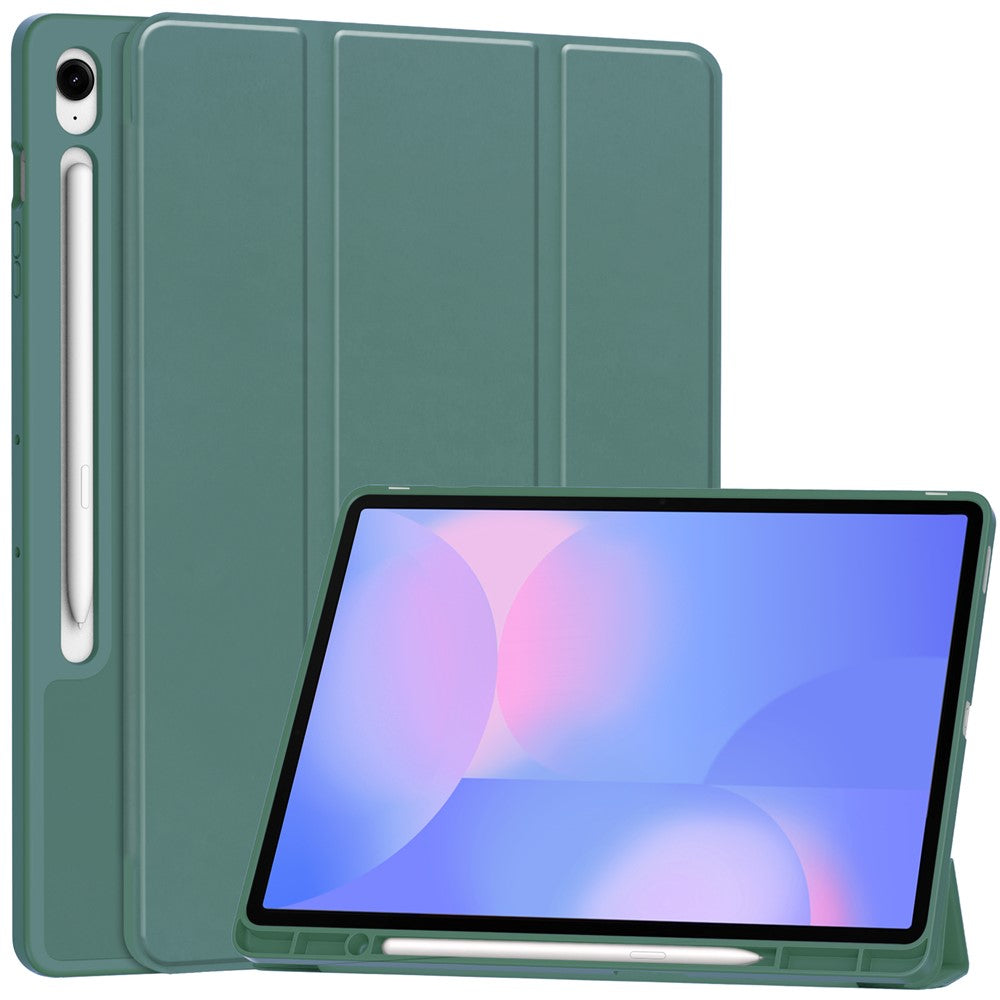 For Samsung Galaxy Tab S10 FE+ Case Trifold Stand Solid Color Leather Tablet Cover with Pen Slot