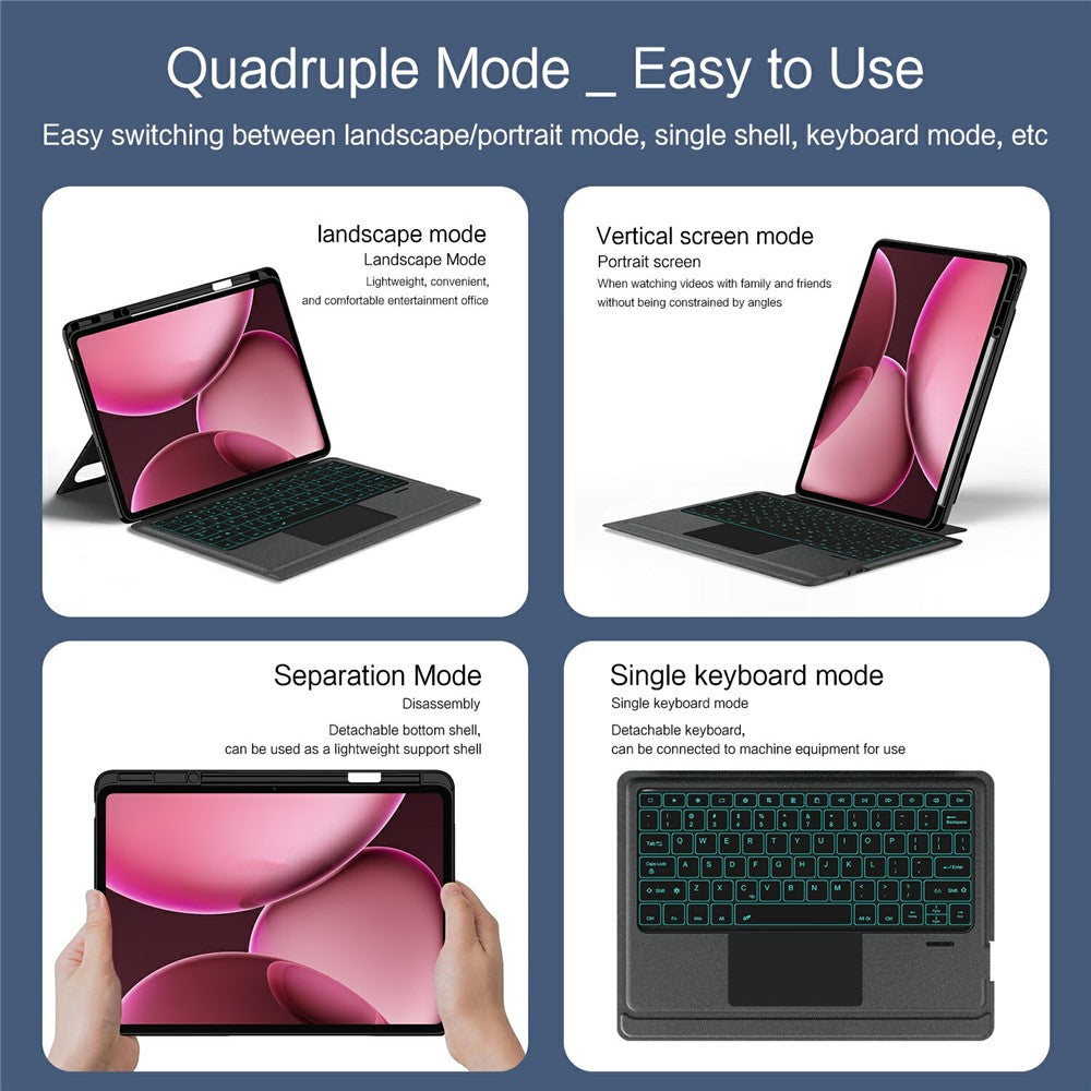 For Oppo Pad 4 Pro Leather Case + Bluetooth-Compatible Keyboard with Backlight Trackpad