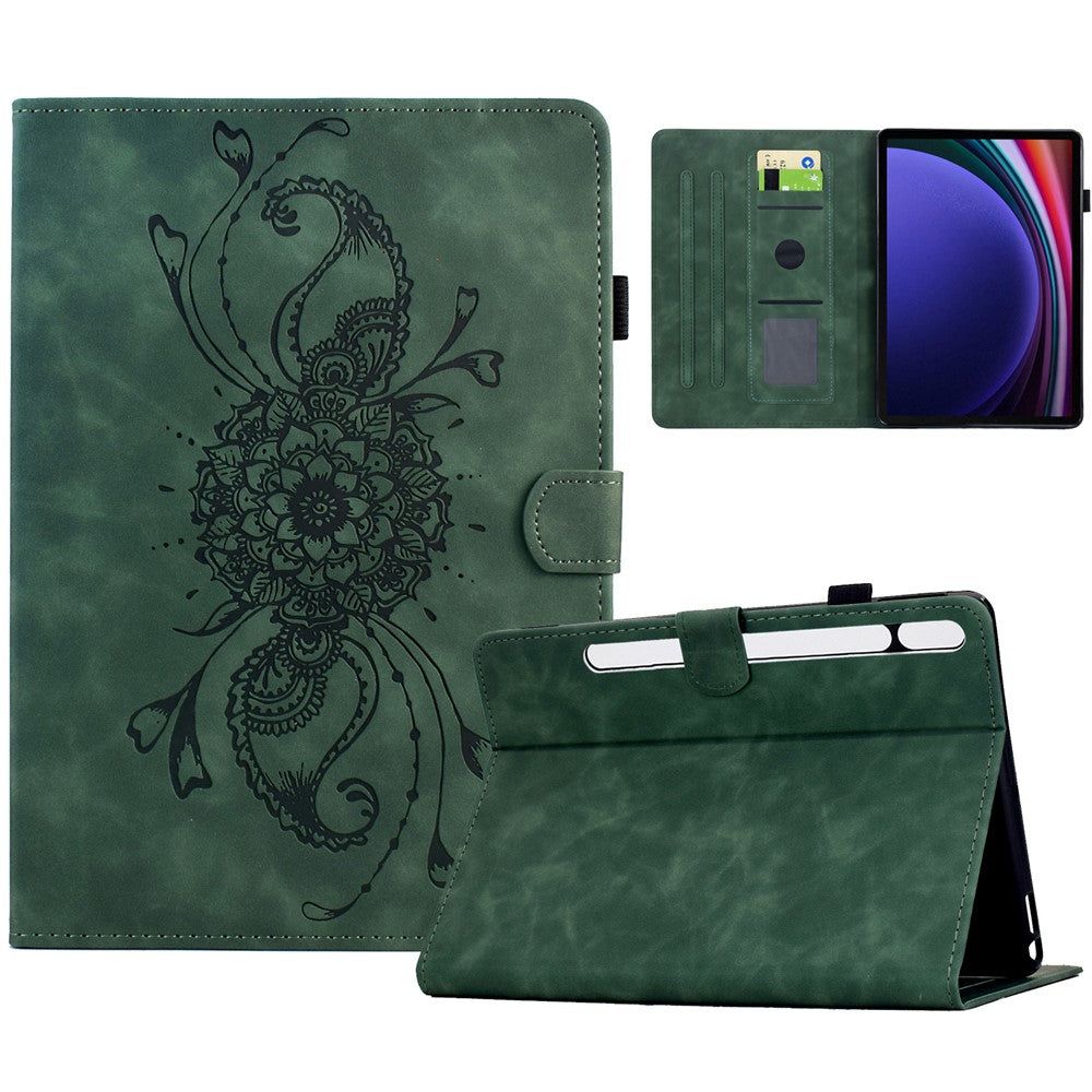 For Samsung Galaxy Tab S9 / Tab S9 FE Case Mandala Imprinted Leather Tablet Cover with Card Slots