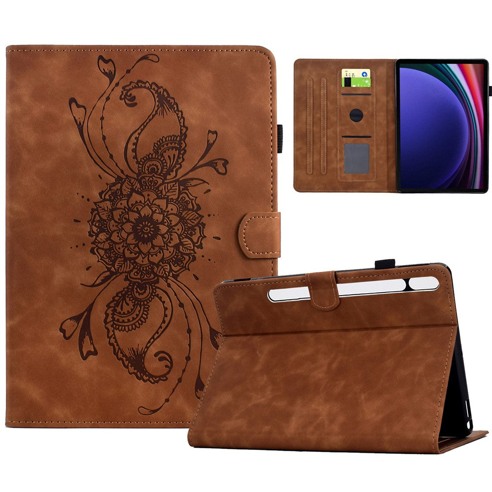 For Samsung Galaxy Tab S9 / Tab S9 FE Case Mandala Imprinted Leather Tablet Cover with Card Slots