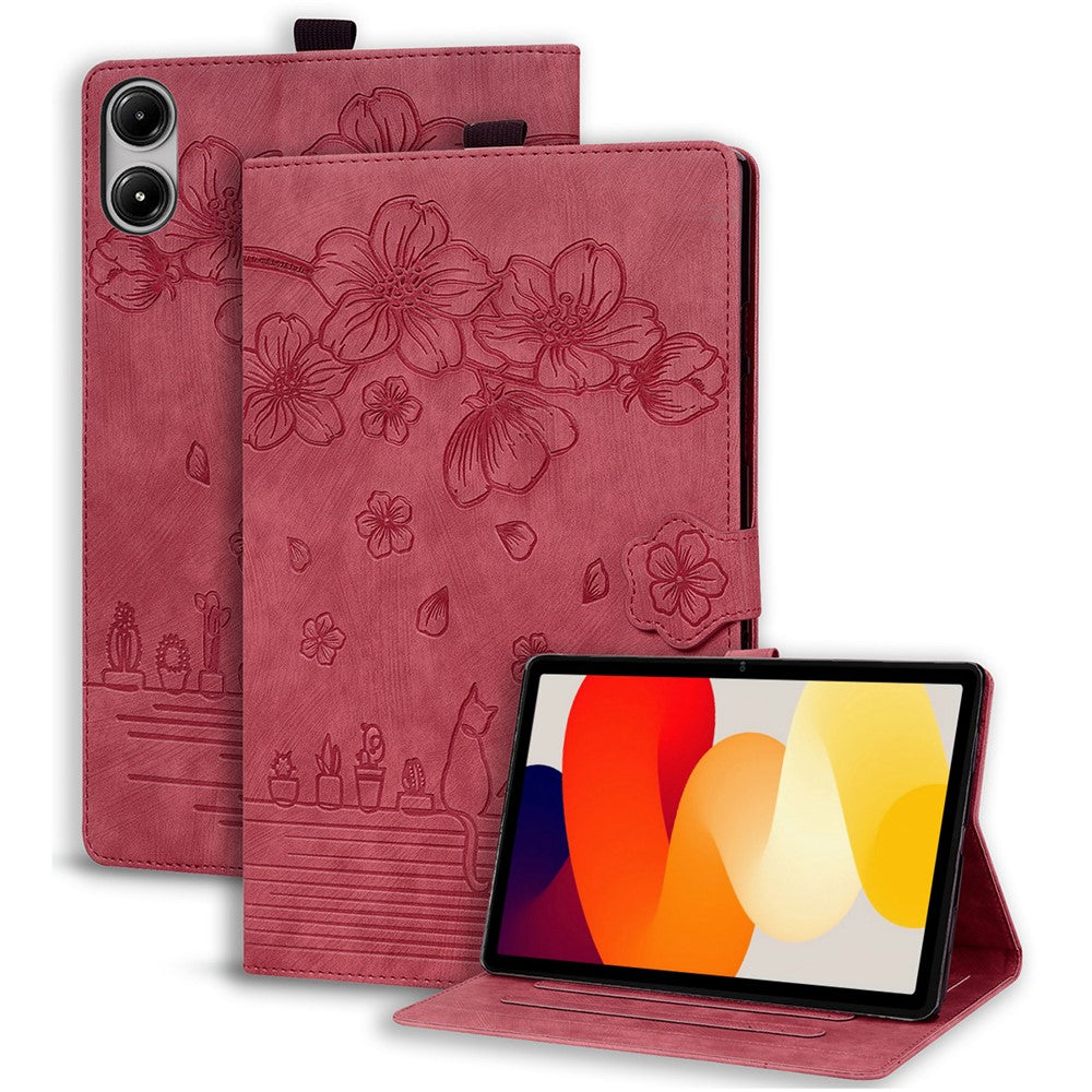 For Xiaomi Redmi Pad 2 11 Case Flip Stand Leather Phone Cover Cherry Blossom Cat Imprinted