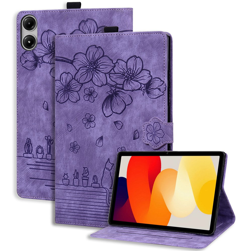 For Xiaomi Redmi Pad 2 11 Case Flip Stand Leather Phone Cover Cherry Blossom Cat Imprinted