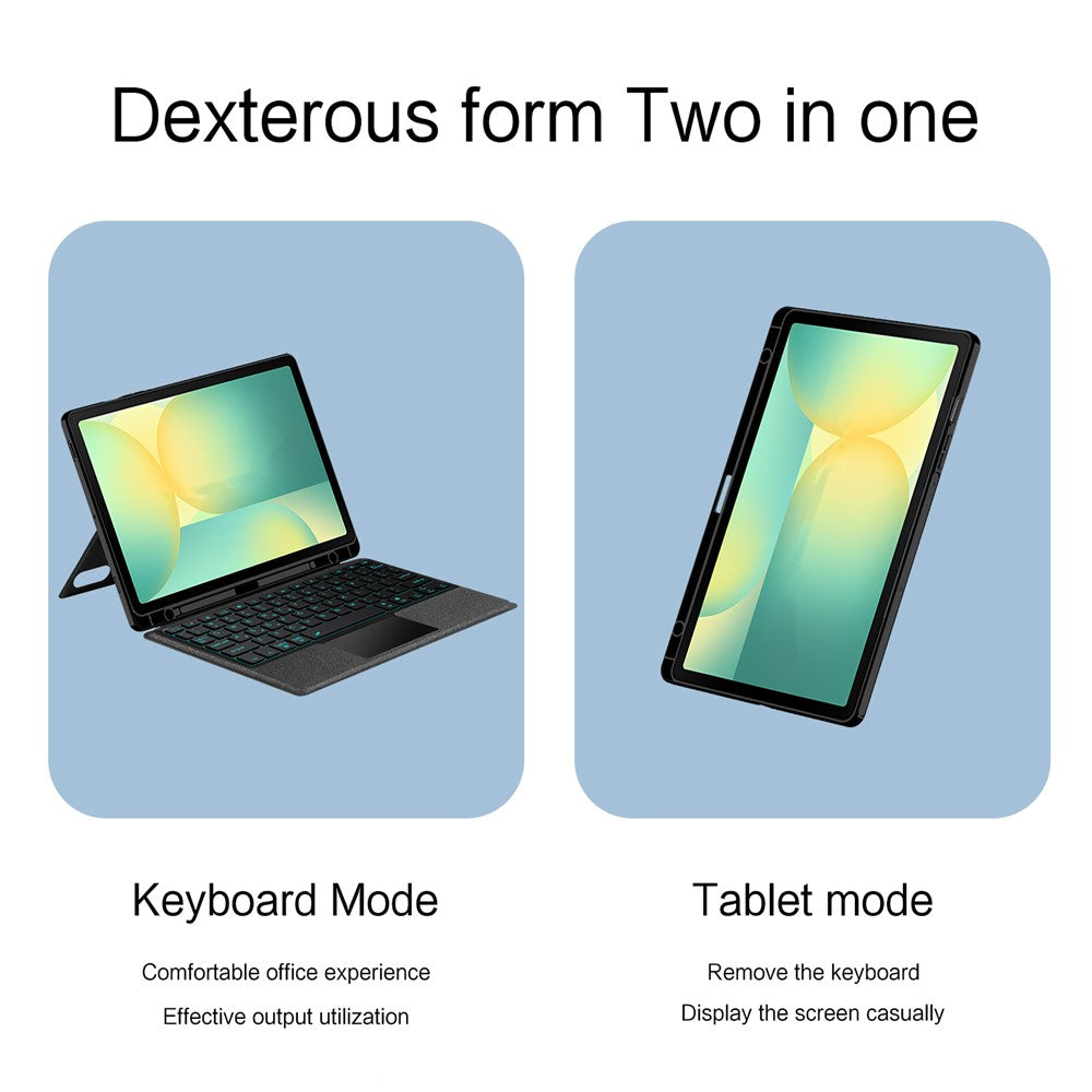 Til Samsung Galaxy Tab S10 FE læderetui + Bluetooth-kompatibelt tastatur med baggrundsbelysning og trackpad