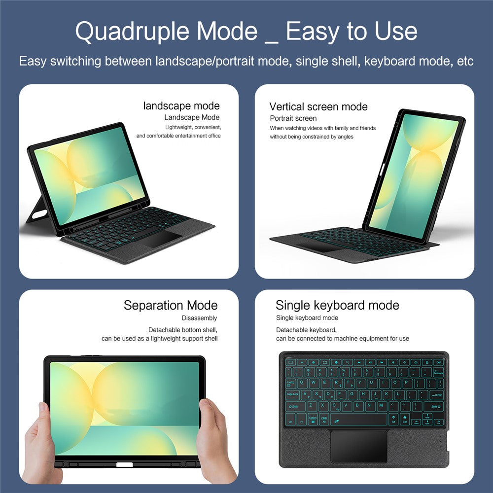 Til Samsung Galaxy Tab S10 FE læderetui + Bluetooth-kompatibelt tastatur med baggrundsbelysning og trackpad