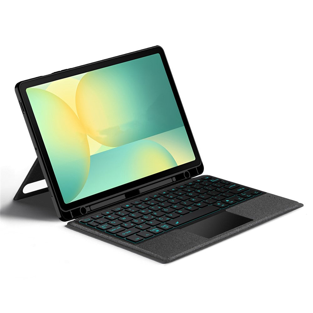 Til Samsung Galaxy Tab S10 FE læderetui + Bluetooth-kompatibelt tastatur med baggrundsbelysning og trackpad