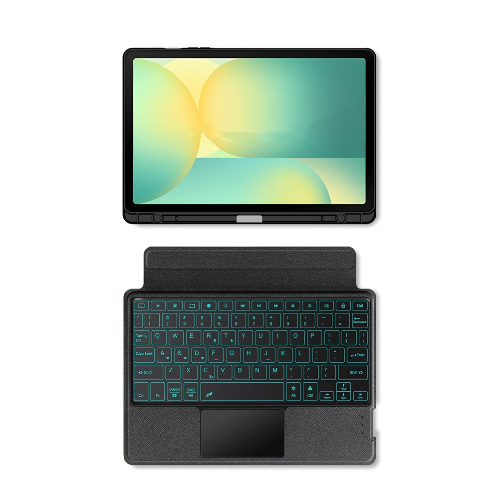Til Samsung Galaxy Tab S10 FE læderetui + Bluetooth-kompatibelt tastatur med baggrundsbelysning og trackpad