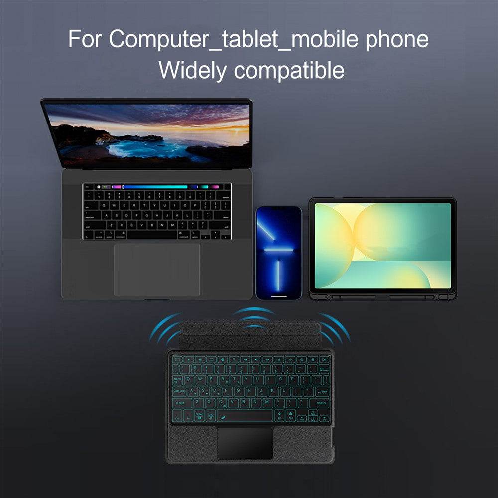 Til Samsung Galaxy Tab S10 FE læderetui + Bluetooth-kompatibelt tastatur med baggrundsbelysning og trackpad