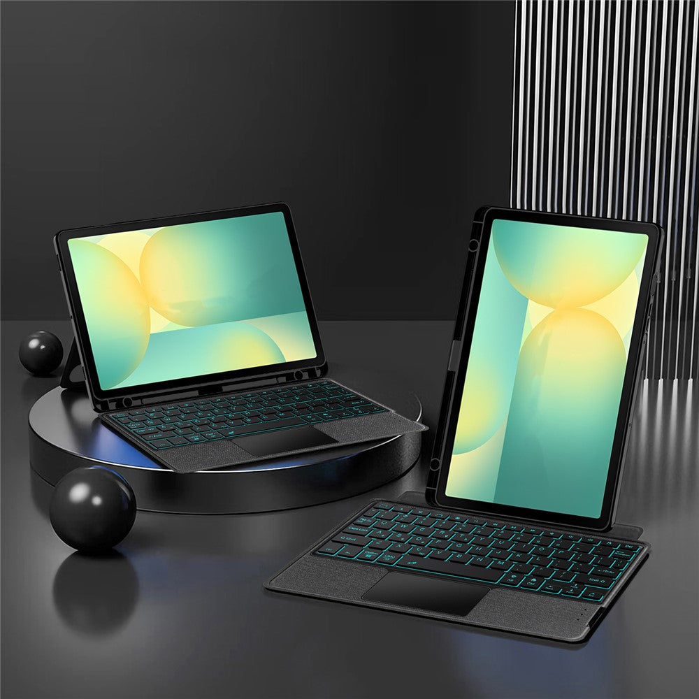 Til Samsung Galaxy Tab S10 FE læderetui + Bluetooth-kompatibelt tastatur med baggrundsbelysning og trackpad