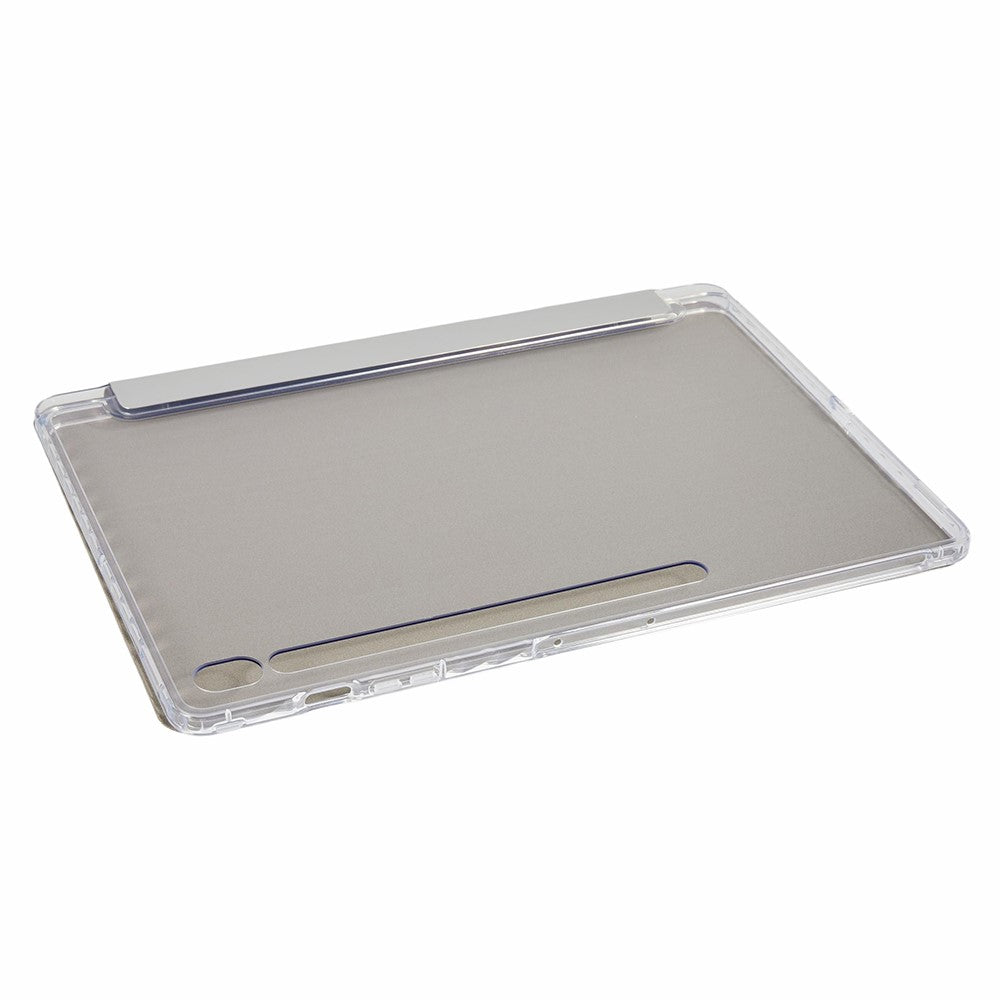 For Samsung Galaxy Tab S10 FE+ Case Tri-Fold Stand Leather + TPU + Acrylic Clear Back Tablet Cover
