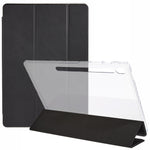 For Samsung Galaxy Tab S10 FE+ Case Tri-Fold Stand Leather + TPU + Acrylic Clear Back Tablet Cover