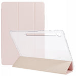 For Samsung Galaxy Tab S10 FE+ Case Tri-Fold Stand Leather + TPU + Acrylic Clear Back Tablet Cover