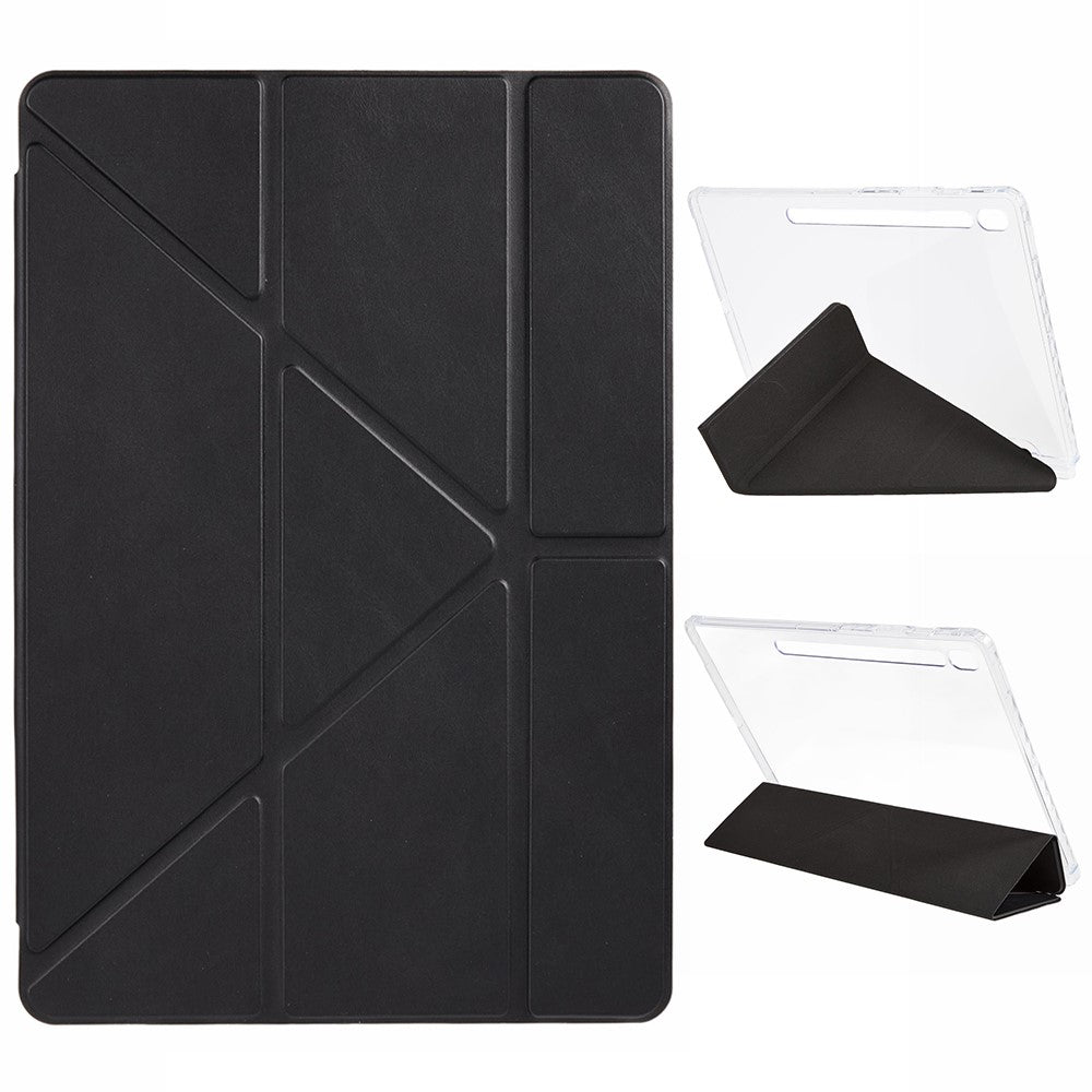 For Samsung Galaxy Tab S10 FE+ Case PU Leather Origami Stand Clear Tablet Cover