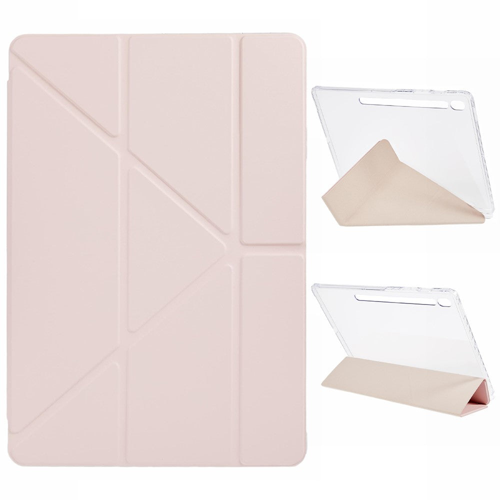 For Samsung Galaxy Tab S10 FE+ Case PU Leather Origami Stand Clear Tablet Cover