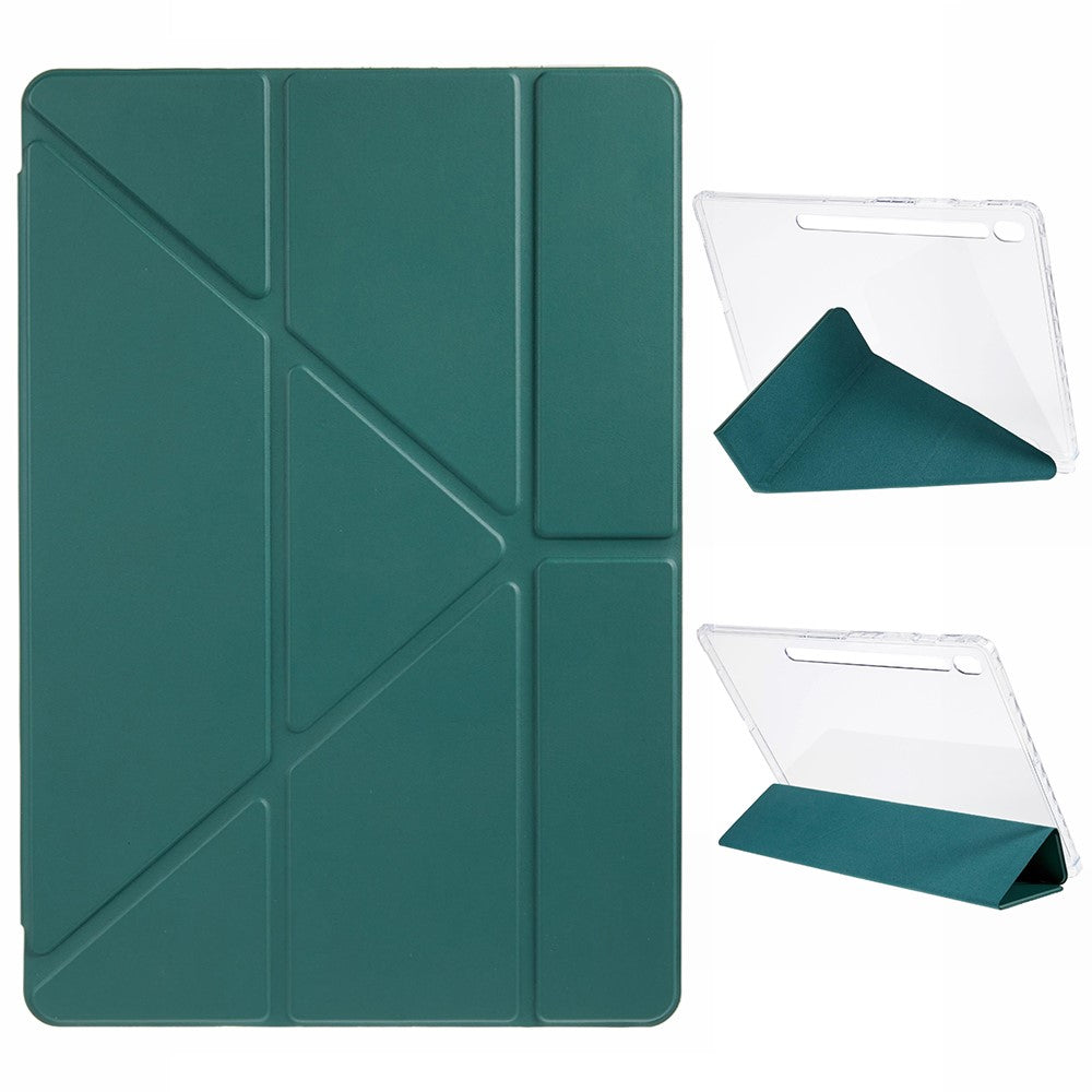 For Samsung Galaxy Tab S10 FE+ Case PU Leather Origami Stand Clear Tablet Cover