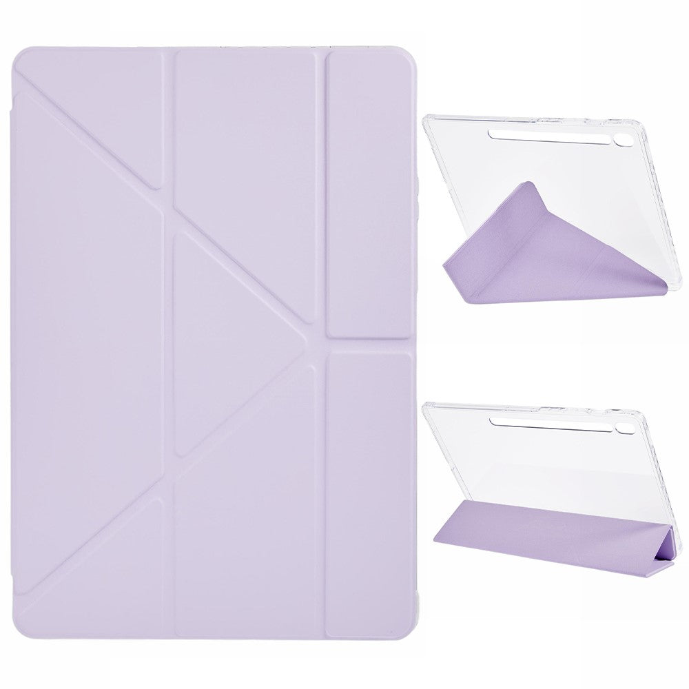 For Samsung Galaxy Tab S10 FE+ Case PU Leather Origami Stand Clear Tablet Cover