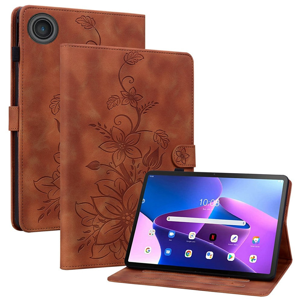 For Lenovo Tab TB311FU Case Lily Flower Imprint Card Slots Leather Tablet Cover