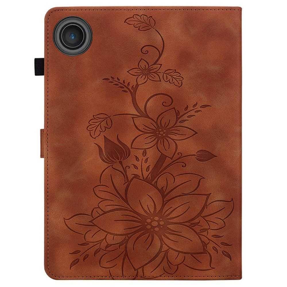 For Lenovo Tab TB311FU Case Lily Flower Imprint Card Slots Leather Tablet Cover