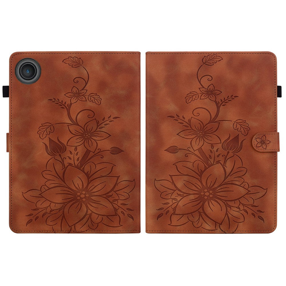 For Lenovo Tab TB311FU Case Lily Flower Imprint Card Slots Leather Tablet Cover