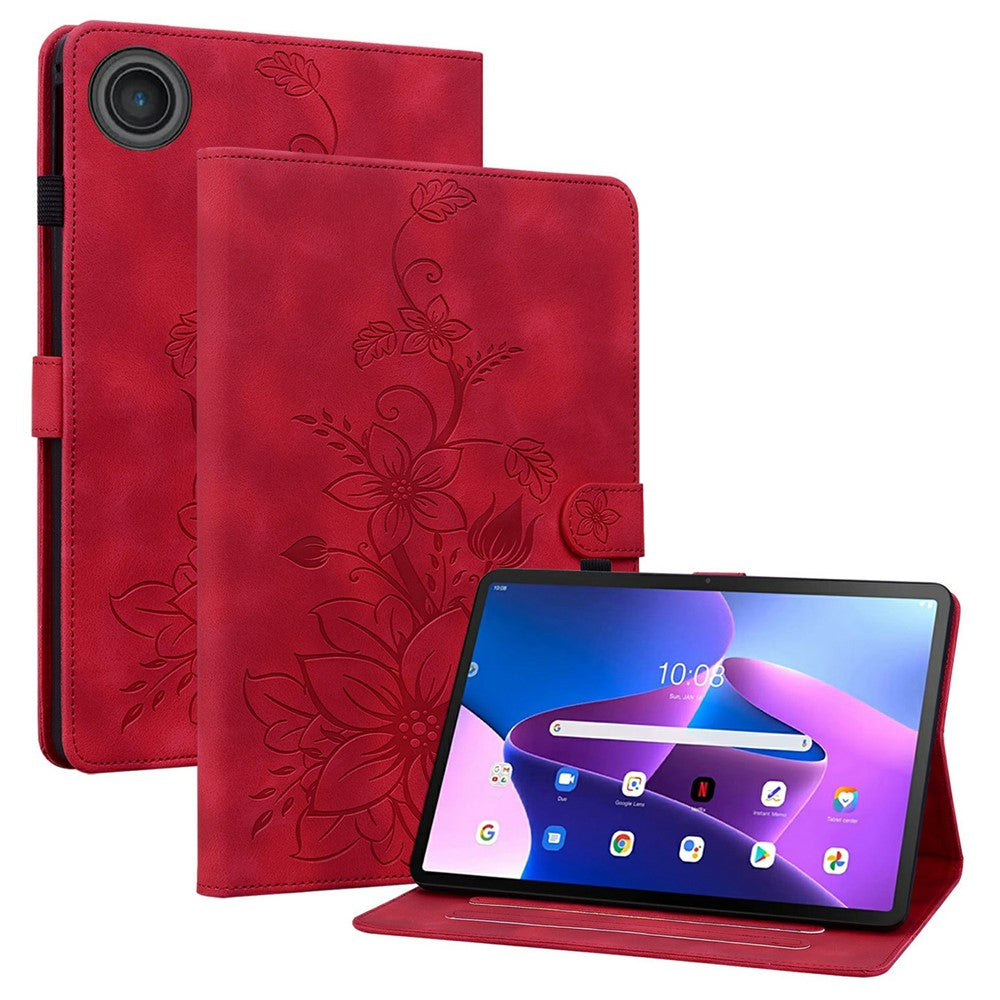 For Lenovo Tab TB311FU Case Lily Flower Imprint Card Slots Leather Tablet Cover